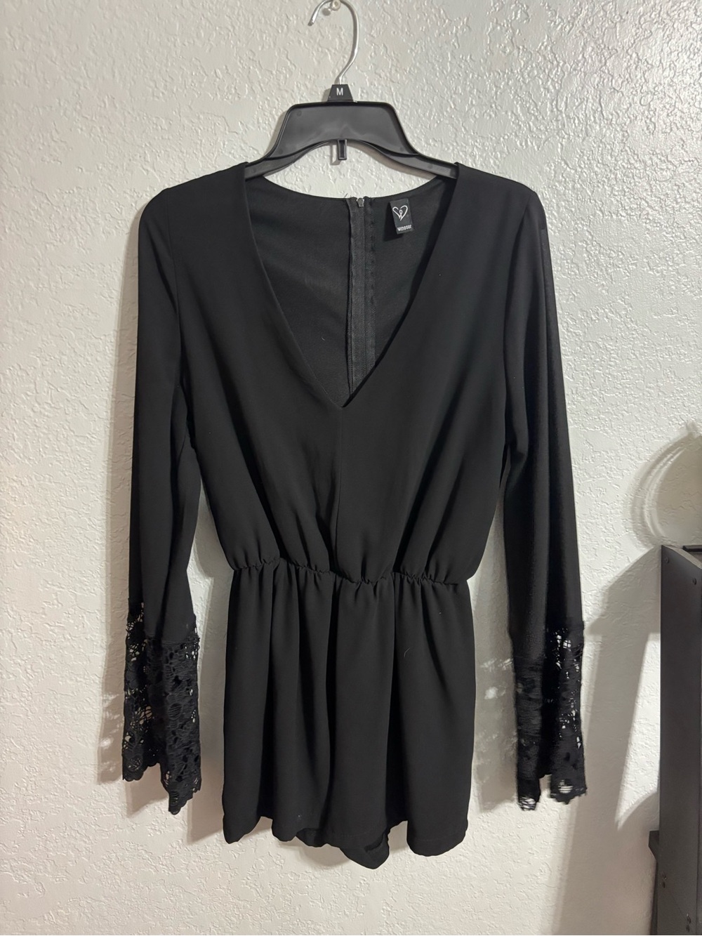 Windsor Black Long-Sleeve Lace Cuff Romper